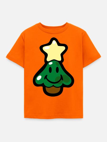 Smiley Christmas Tree with Star - Kinder T-Shirt - Orange