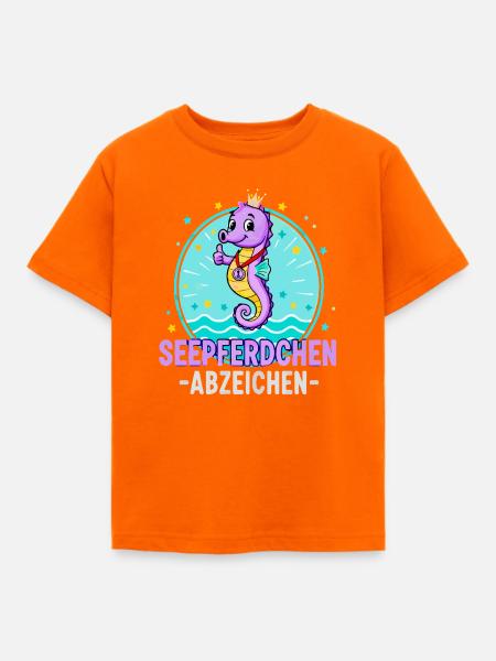 Seepferdchen Abzeichen Lila Schwimmen Kinder - Kinder T-Shirt - Orange