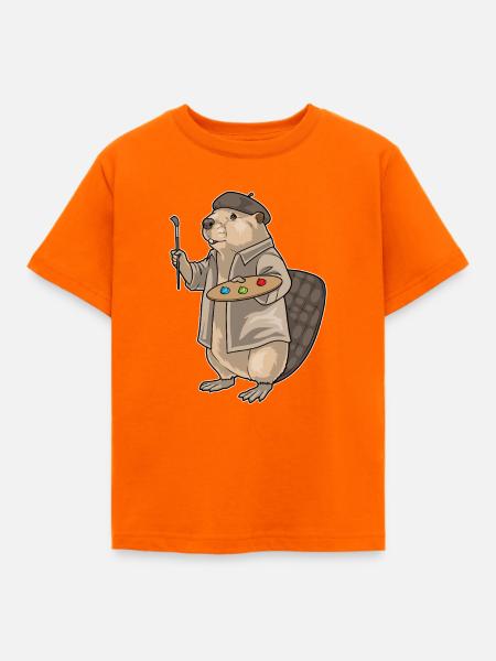 Biber Maler Pinsel Malen - Kinder T-Shirt - Orange