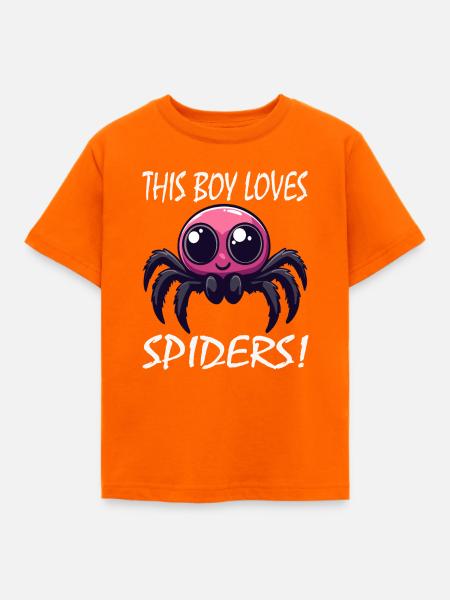 Junge liebt Spinnen Kawaii Spinne - Kinder T-Shirt - Orange