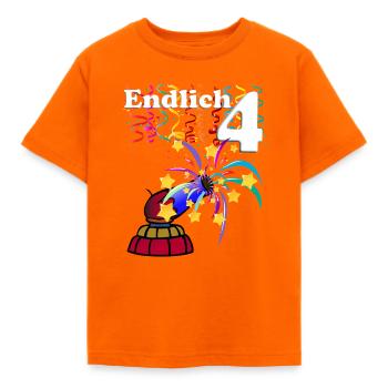 Finally 4 - 4th Birthday with Confetti - Kids' T-Shirt - orange - Front - AI Model Kid Male (0cm)