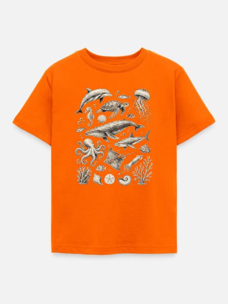 Meerestiere Wal Delfin Oktopus Ozean Design - Kinder T-Shirt - Orange
