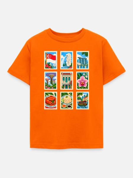 Singapur Briefmarken - Kinder T-Shirt - Orange