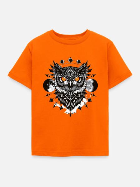 Geometrischer Uhu mit Vollmond - Kinder T-Shirt - Orange