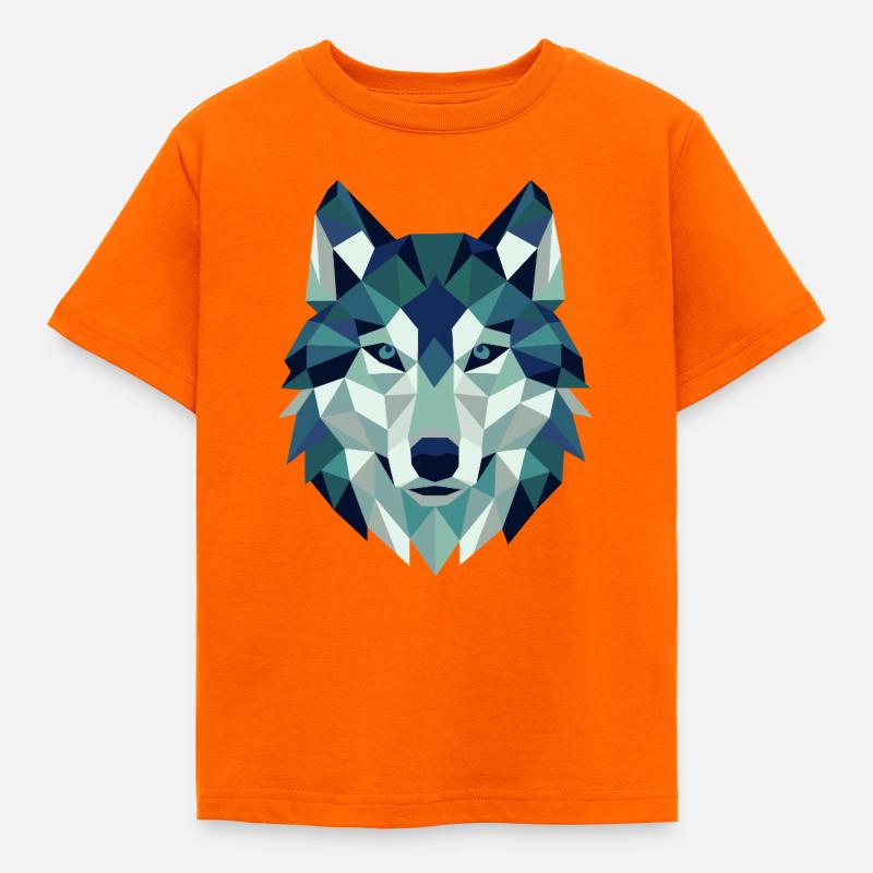 Wolf Head Polygon Geometry - Kids' T-Shirt - orange