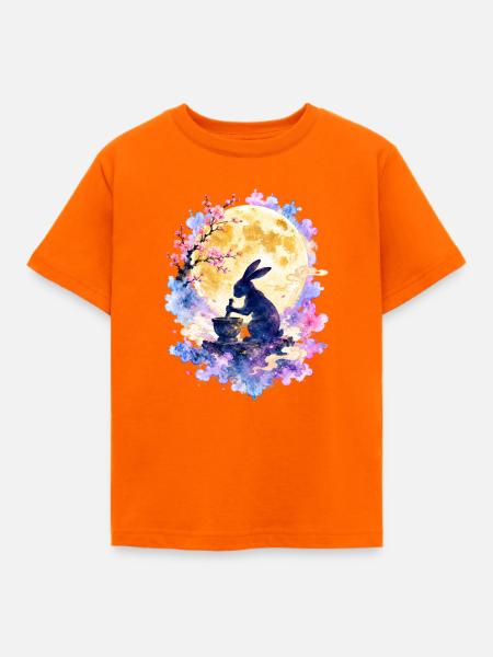 Mondhase Sakura Vollmond - Kinder T-Shirt - Orange