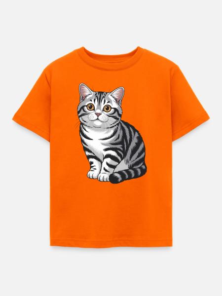 Tabby-Katzenporträt - Kinder T-Shirt - Orange