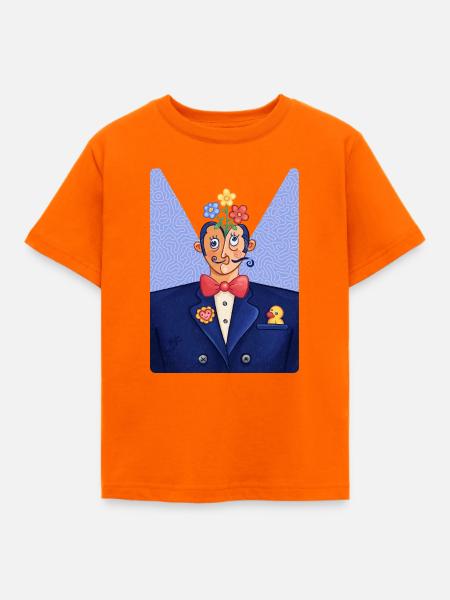 Geblümter Mann im Anzug - Kinder T-Shirt - Orange