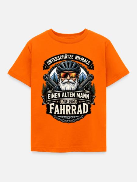 Alter Mann auf dem Fahrrad - Kinder T-Shirt - Orange
