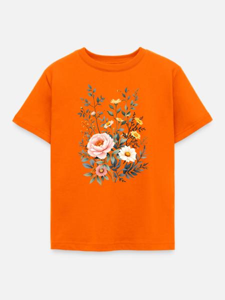 Boho Blumen – Blühende Harmonie - Kinder T-Shirt - Orange