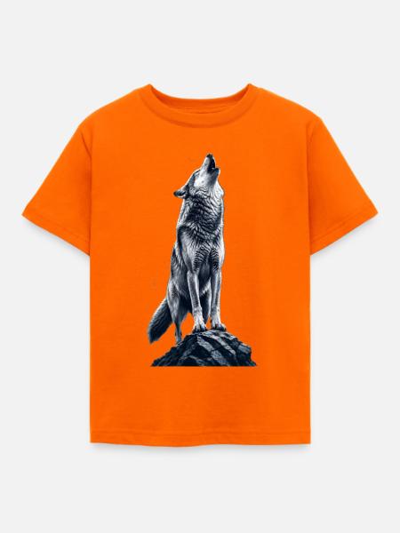 Wolfsruf auf Fels - Kinder T-Shirt - Orange