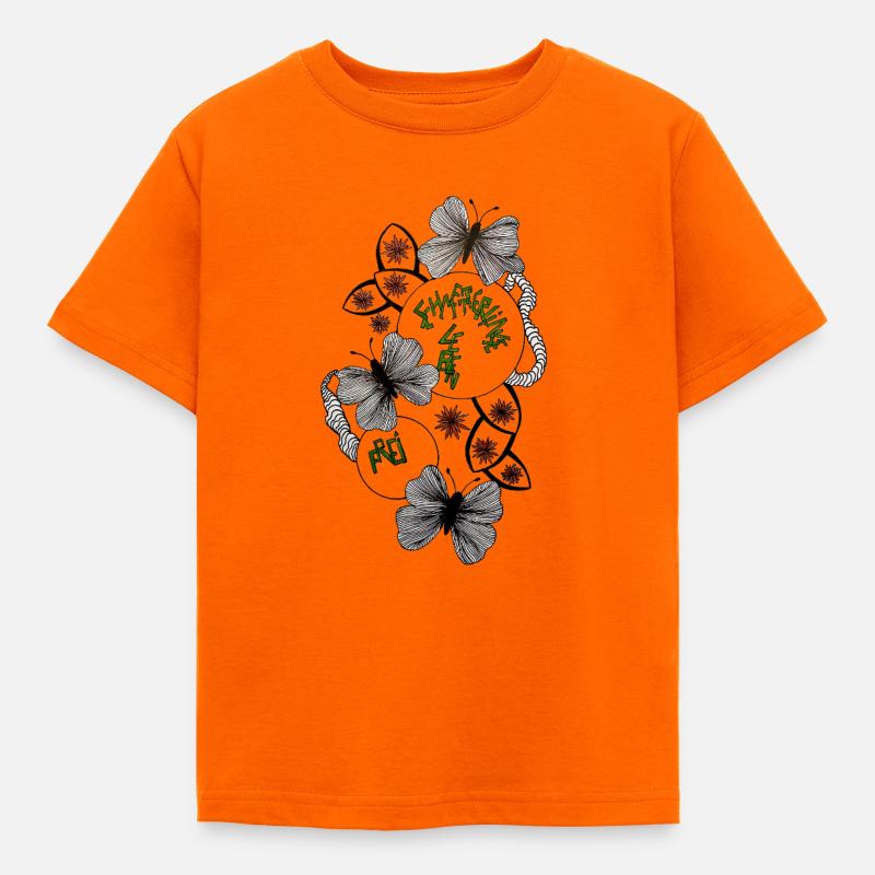 Hand Drawn Butterfly Floral Pattern - Kids' T-Shirt - orange