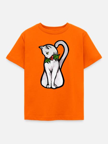 Winter-Stechpalmenkatzen-Aquarell - Kinder T-Shirt - Orange