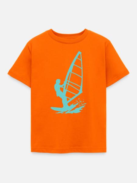 Windsurfer Silhouette im Meer - Kinder T-Shirt - Orange