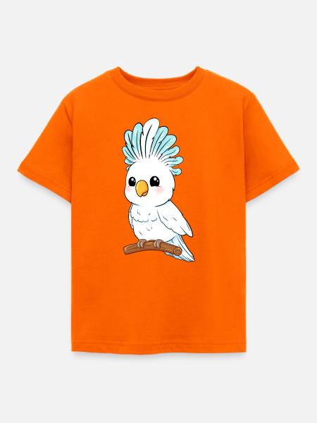 Weißer Kakadu mit blauem Kamm - Kinder T-Shirt - Orange