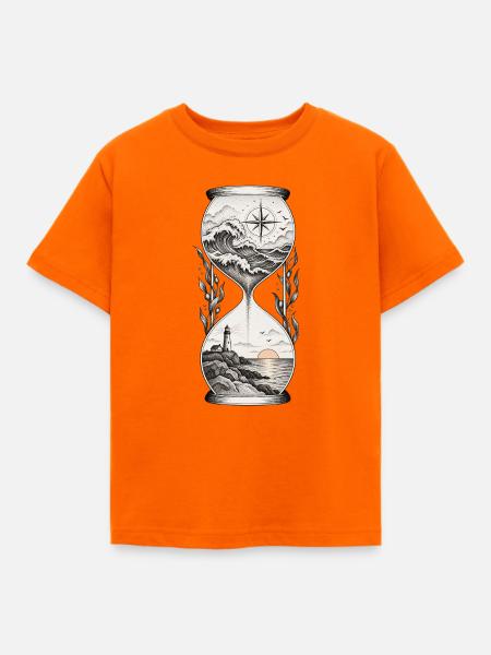 Meeresuhr mit Leuchtturm Kompass - Kinder T-Shirt - Orange