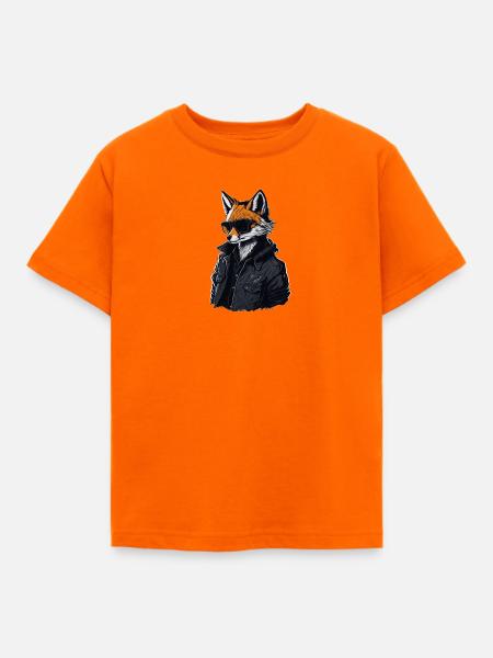 Streetwear-Fuchs mit schwarzer Jacke - Kinder T-Shirt - Orange