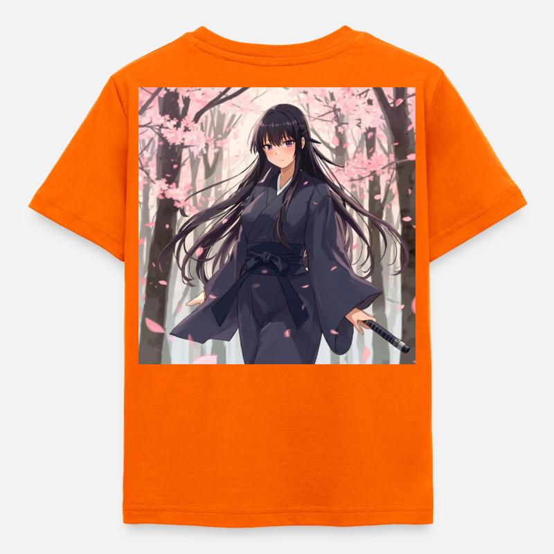 Sakura Samurai im Wald - Kinder T-Shirt - Orange
