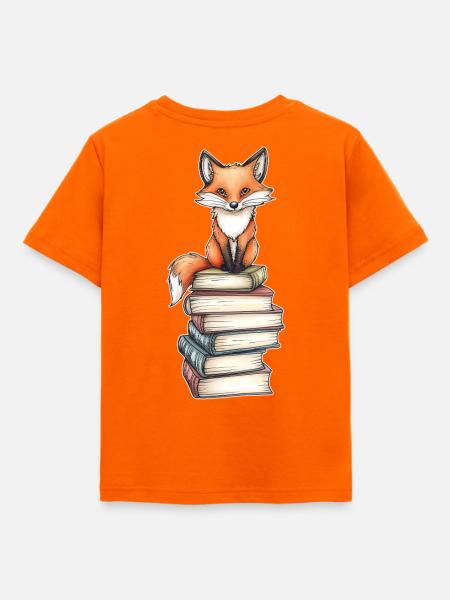 Fuchs auf Bücherstapel - Kinder T-Shirt - Orange