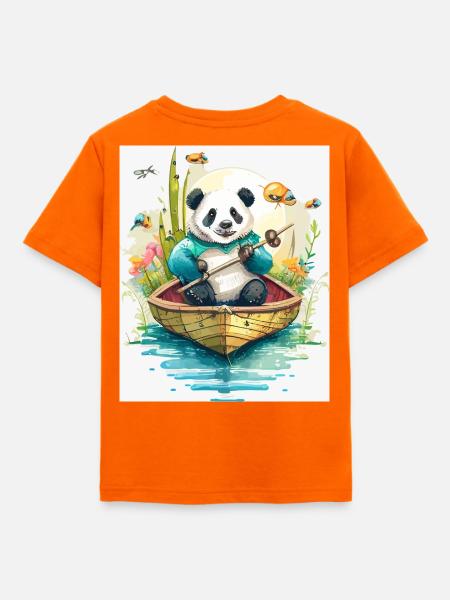 Panda-Ruderboot in Blüte - Kinder T-Shirt - Orange