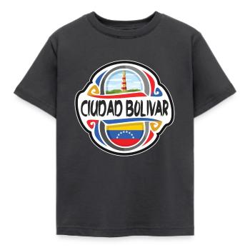 Ciudad Bolivar Venezuela Drapeau Souvenir de Voyage Badg - T-shirt Enfant - charbon - Devant - AI Model Kid Female (0cm)