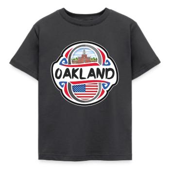 Oakland USA Vereinigte Staaten Flagge Reise Souvenir Bad - Kinder T-Shirt - Dunkelgrau - Vorne - AI Model Kid Female (0cm)