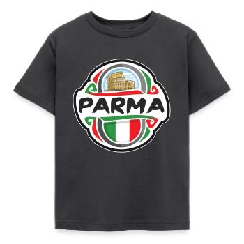 Parma Italien Flagge Abzeichen Reise Souvenir Stempel - Kinder T-Shirt - Dunkelgrau - Vorne - AI Model Kid Female (0cm)
