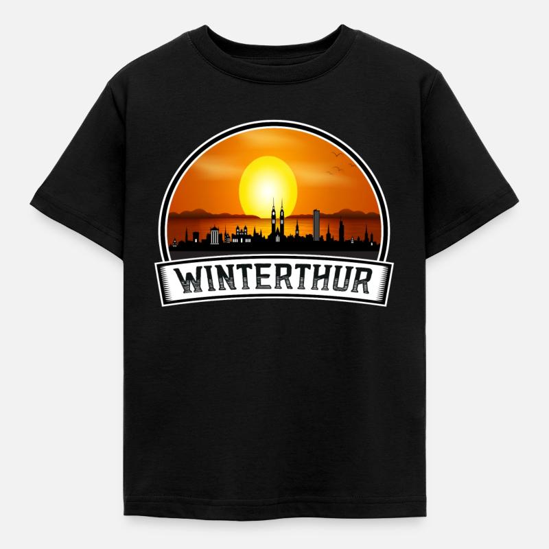Winterthur Schweiz Skyline Vintage Sunset Trav - Kinder T-Shirt - Schwarz