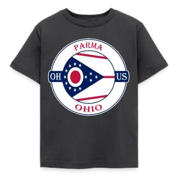 Parma Ohio Flagge USA Reise Souvenir Abzeichen - Kinder T-Shirt - Dunkelgrau - Vorne - AI Model Kid Female (0cm)