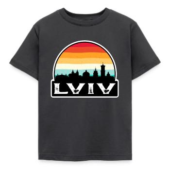 Lviv Ukraine Flag Skyline Souvenir de voyage - T-shirt Enfant - charbon - Devant - AI Model Kid Female (0cm)