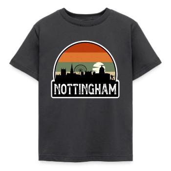 Nottingham England Flag Skyline Travel Souvenir - Kids' T-Shirt - dark grey - Front - AI Model Kid Female (0cm)