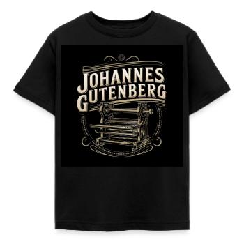 Erbe der Menschheit - Johannes Gutenberg - Kinder T-Shirt - Schwarz - Vorne - AI Model Kid Female (0cm)