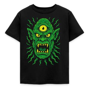 Three-Eyed Neon Orc Cyclops with Monster Eyes - Kids' T-Shirt - black - Front - AI Model Kid Female (0cm)