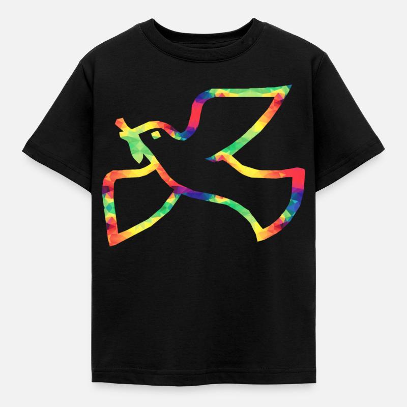Bunte Friedenstaube - Kinder T-Shirt - Schwarz