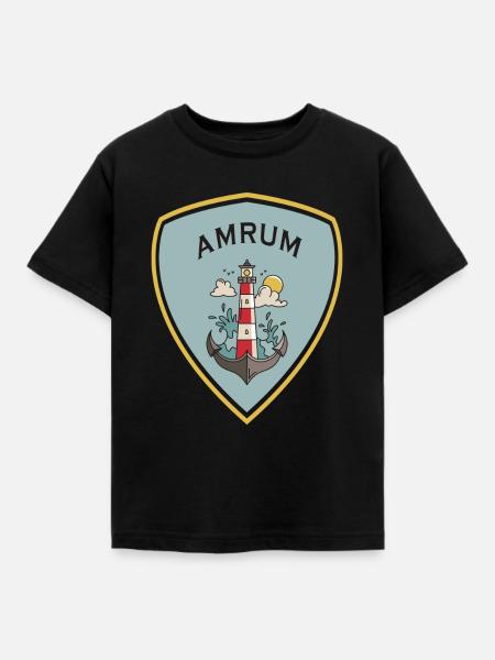 Amrum Leuchtturm Wappen - Kinder T-Shirt - Schwarz