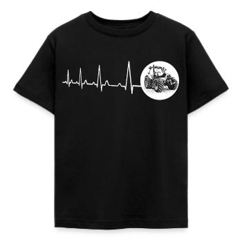 Herzschlag mit Kreis Traktor weiss - Kinder T-Shirt - Schwarz - Vorne - AI Model Kid Female (0cm)