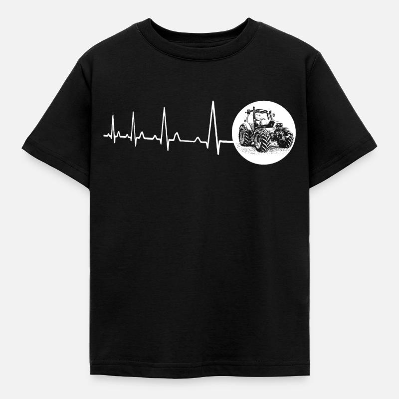 Herzschlag mit Kreis Traktor weiss - Kinder T-Shirt - Schwarz