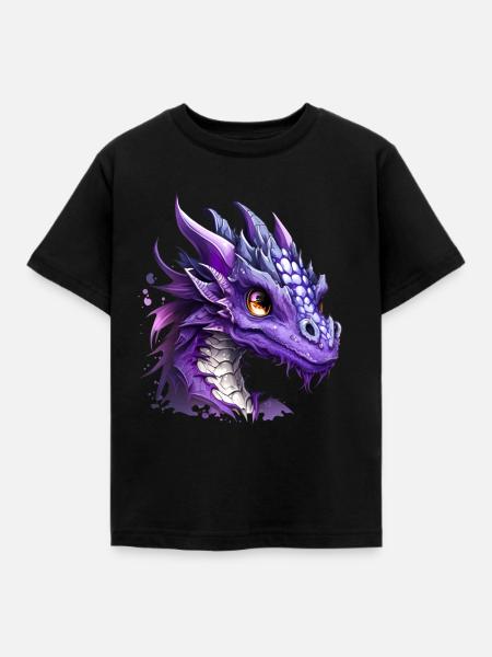 Kawaii Lila Drache - Kinder T-Shirt - Schwarz