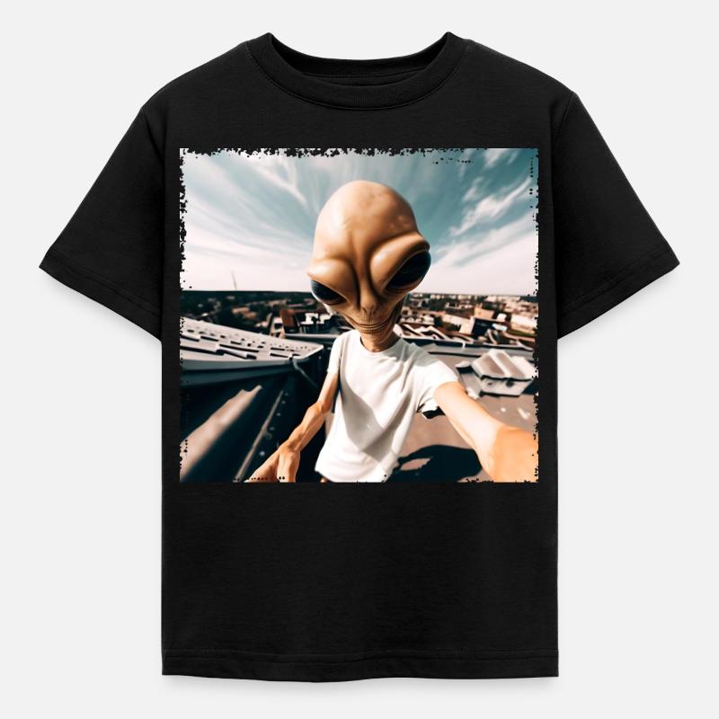 Alien Rooftop Selfie - Kinder T-Shirt - Schwarz