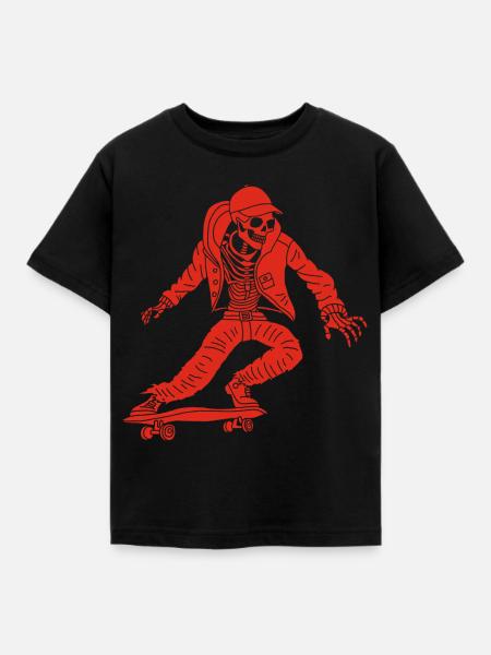 Rotes Skelett auf Skateboard - Kinder T-Shirt - Schwarz