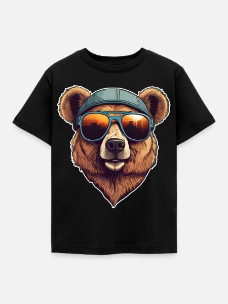 Cooler Bär mit Sonnenbrille - Kinder T-Shirt - Schwarz