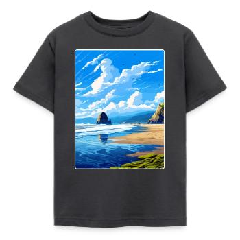Cannon Beach Oregon Affiche de voyage vintage souvenir - T-shirt Enfant - charbon - Devant - AI Model Kid Female (0cm)