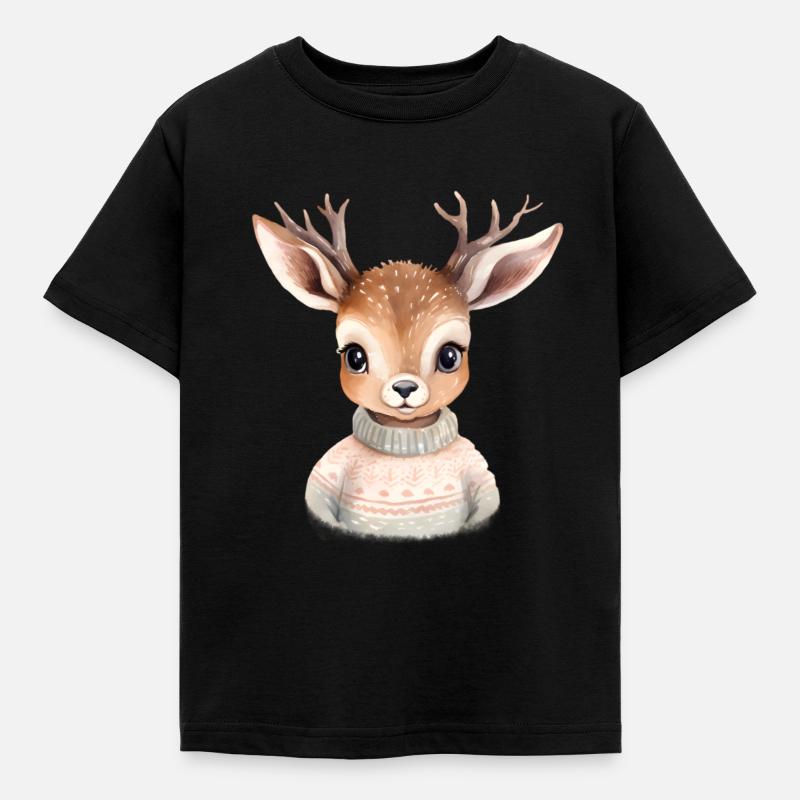 Cerf câlin en pull d’hiver - T-shirt Enfant - noir