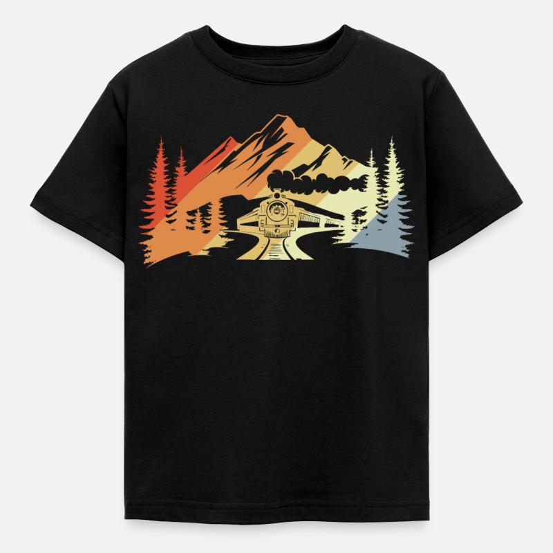 Dessin de chemin de fer rétro - T-shirt Enfant - noir