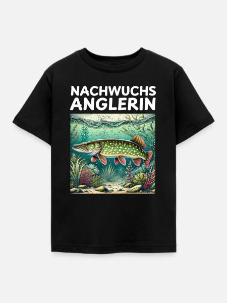 Nachwuchs Anglerin - Hecht Motiv - Kinder T-Shirt - Schwarz