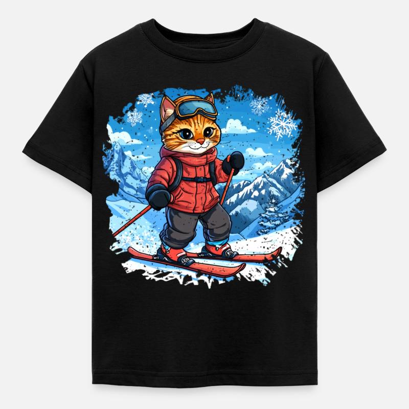 Ski Katzen - Kinder T-Shirt - Schwarz