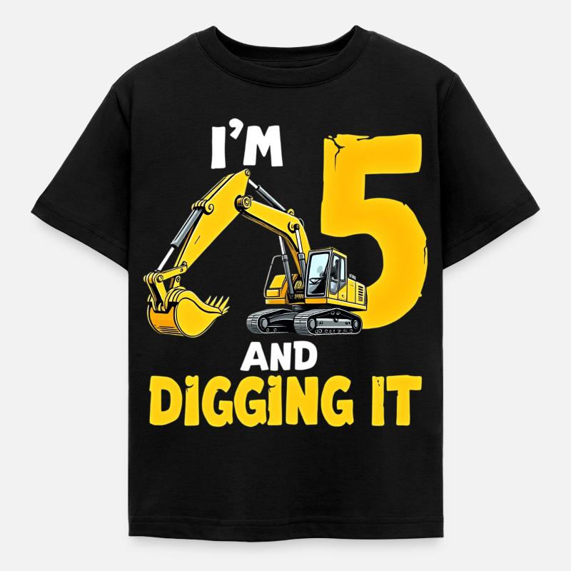 I`m 5 and Digging it Geschenk zum 5. Geburtstag - Kinder T-Shirt - Schwarz