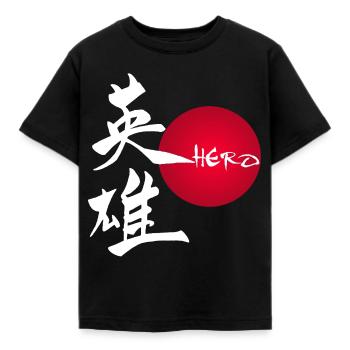The word hero in Japanese (white) - Kids' T-Shirt - black - Front - AI Model Kid Female (0cm)