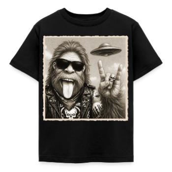 Rock, Rocker, Rock Musik, Rock Hand, Bigfoot UFO - Kinder T-Shirt - Schwarz - Vorne - AI Model Kid Female (0cm)