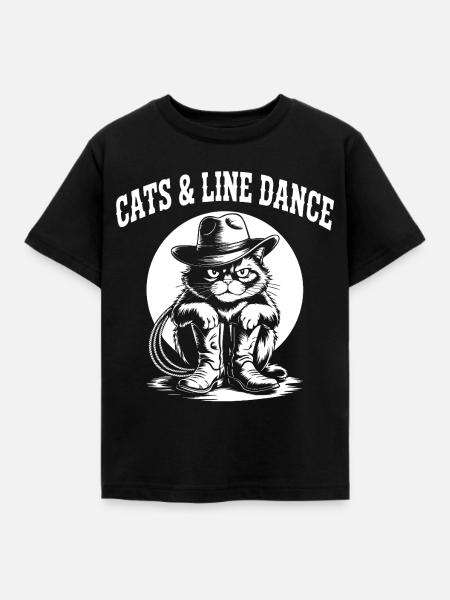 Katzencowboy Line Dance - Kinder T-Shirt - Schwarz